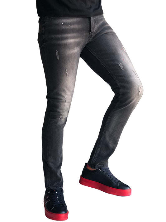Jean Slim Fit Homme Peinture Coton Confortable Noir 7187