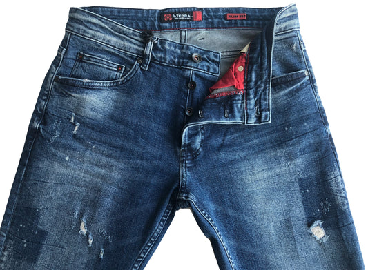 JEANS Slim Fit Homme, Coton Confortable Bleu 7349