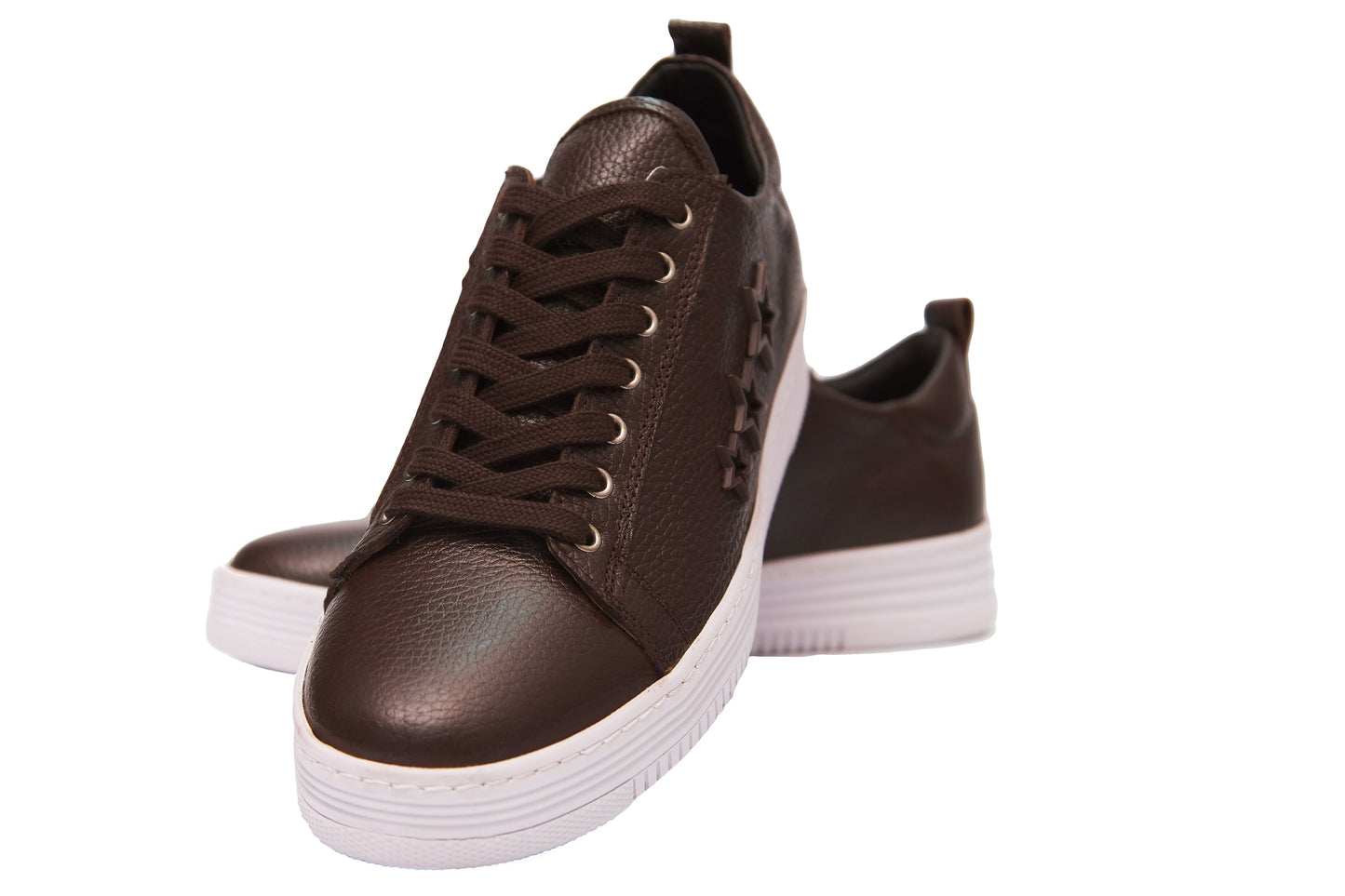Baskets en cuir véritable faites à la main pour hommes marron / bordeaux