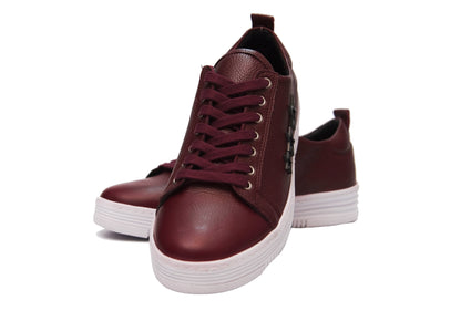 Baskets en cuir véritable faites à la main pour hommes marron / bordeaux