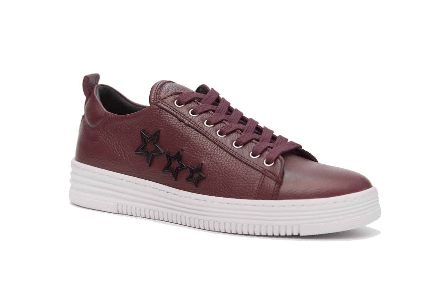 Baskets en cuir véritable faites à la main pour hommes marron / bordeaux