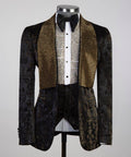 Men's 3 Piece Stone Designed Gold/Black Tuxedo