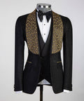 Men's 3 Piece Stone Designed Black Tuxedo