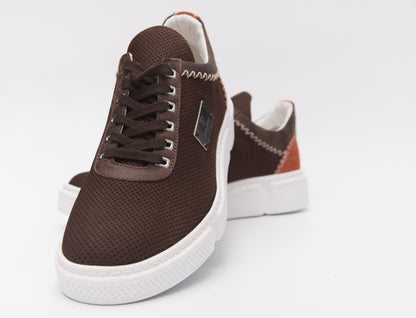 Casual, fait à la main, chaussures en daim pour hommes en cuir véritable 12234 marron