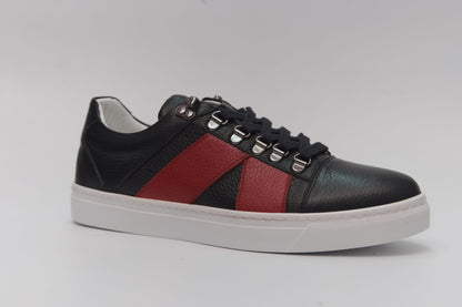 Casual, Handmade, Genuine Leather Mens Shoes 9068 Navy Blue/Red
