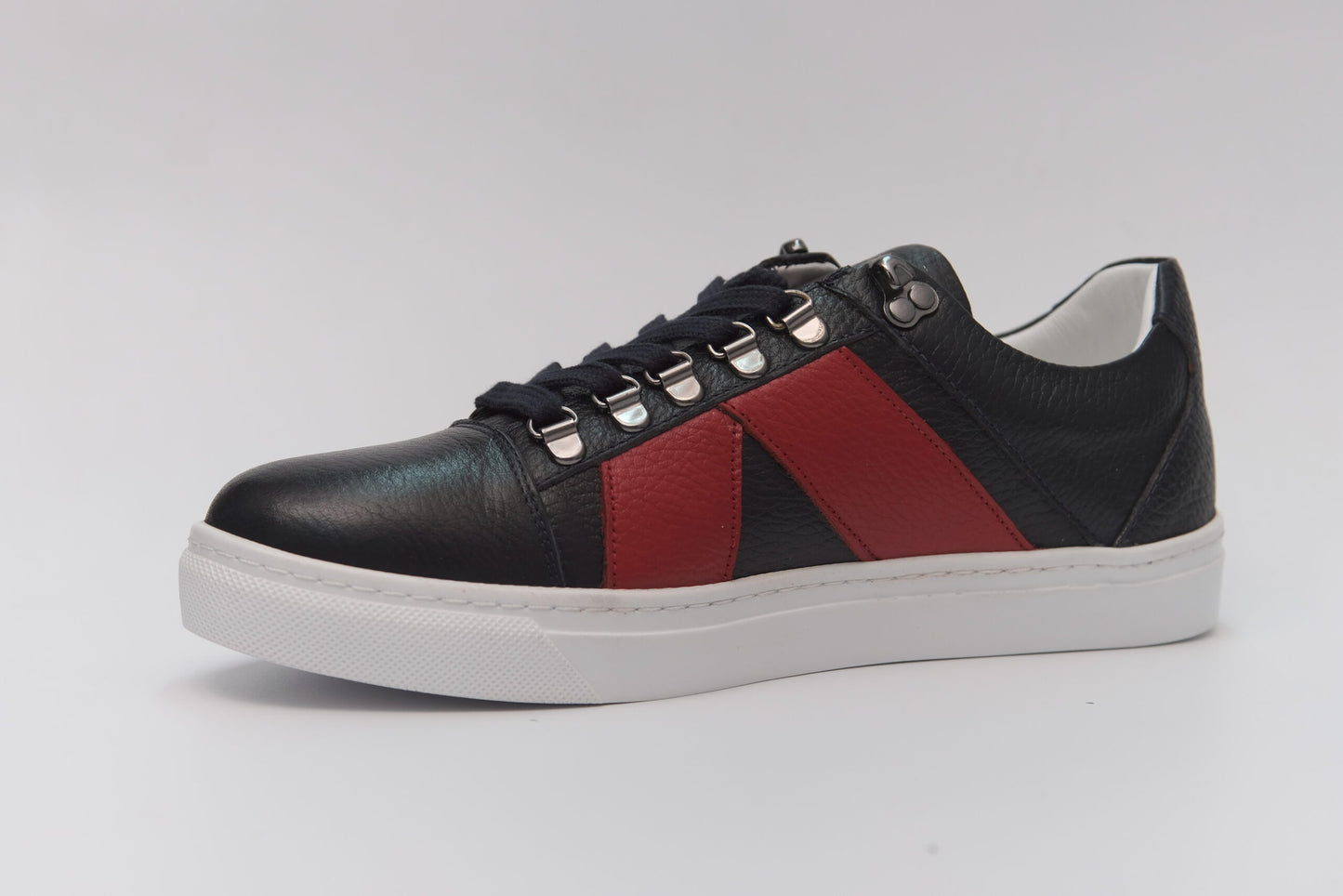 Casual, Handmade, Genuine Leather Mens Shoes 9068 Navy Blue/Red