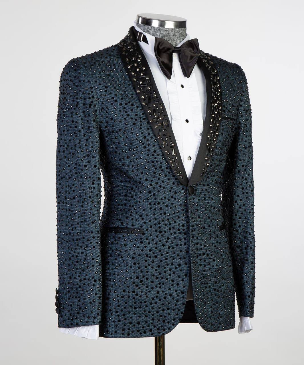 Men's 2 Piece Blue Tuxedo, Shiny, Stoned