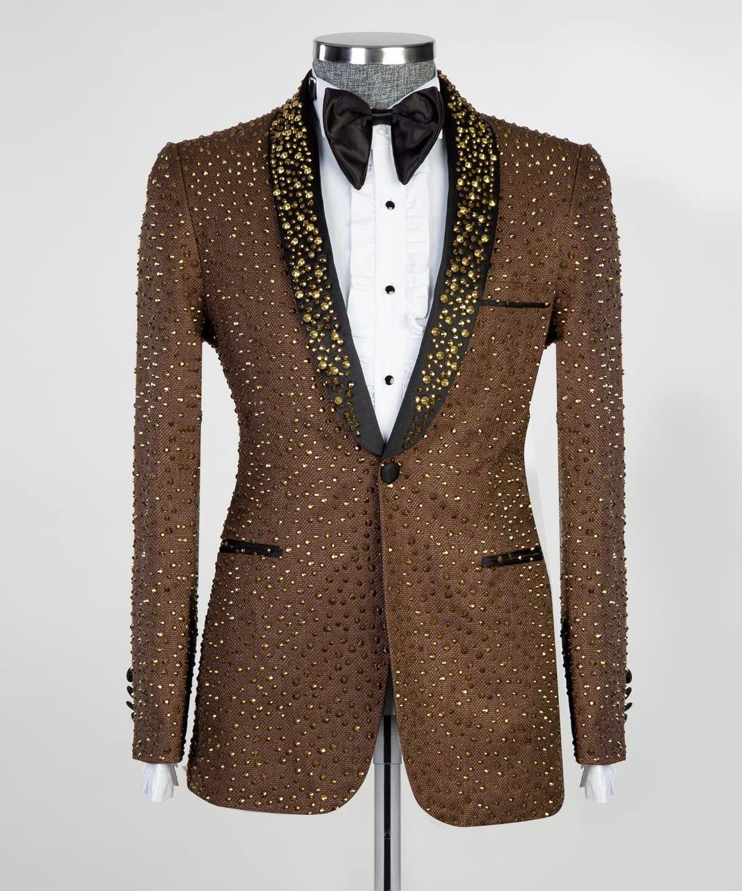 Men's 2 Piece Brown Tuxedo Stoned Suit