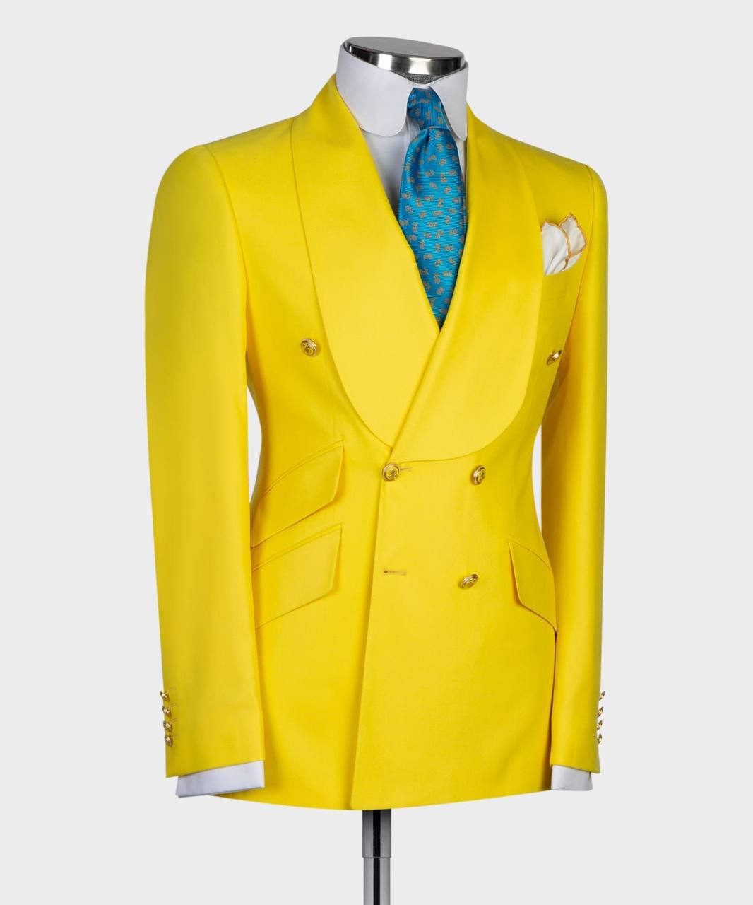 Men's 2 Piece Double Breasted Yellow Tuxedo Suit, Shawl Lapel