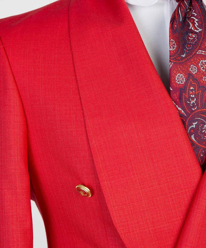 Men's 2 Piece Double Breasted Red Tuxedo Suit Shawl Lapel