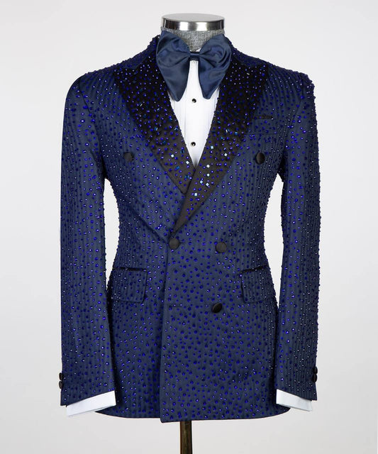 Men's 2 Piece Blue Tuxedo Double Breasted Stoned