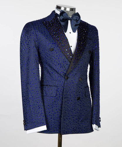 Men's 2 Piece Blue Tuxedo Double Breasted Stoned