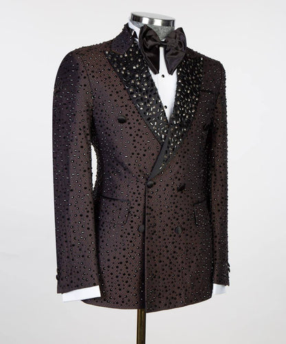 Men's 2 Piece Brown Tuxedo Double Breasted Shiny