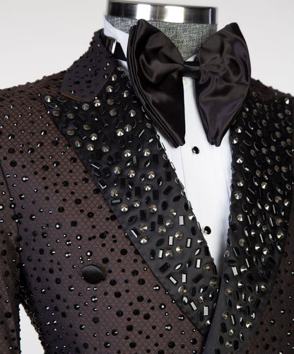 Men's 2 Piece Brown Tuxedo Double Breasted Shiny