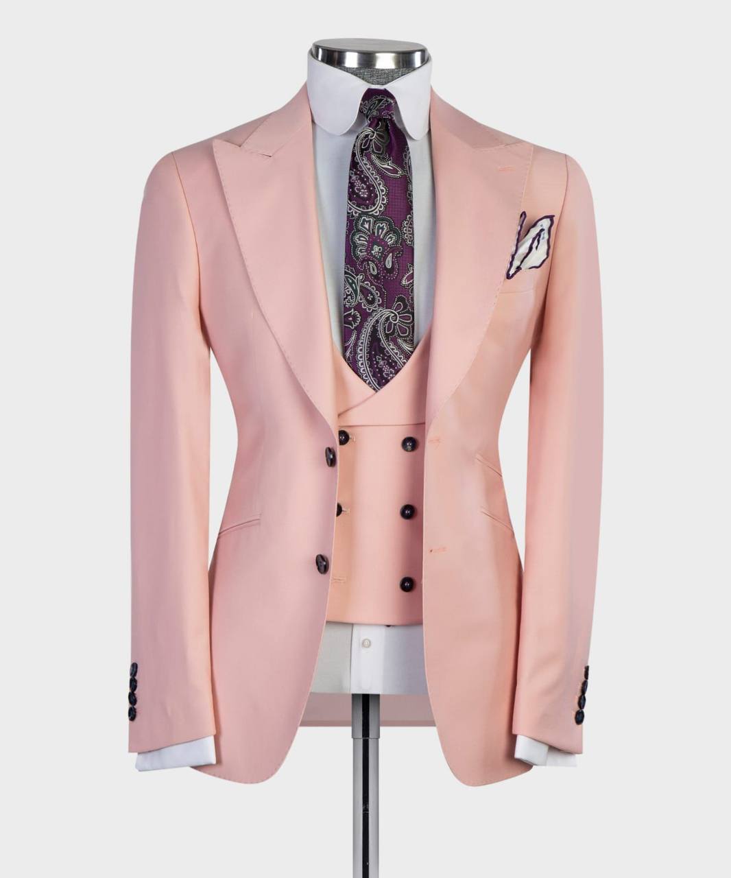 Herren 3-teiliger Anzug, einreihig, Pink, steigendes Revers, Ideal für Hochzeit, Business, Abschlussball, SV3