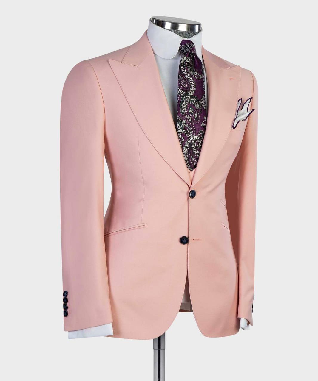 Herren 3-teiliger Anzug, einreihig, Pink, steigendes Revers, Ideal für Hochzeit, Business, Abschlussball, SV3