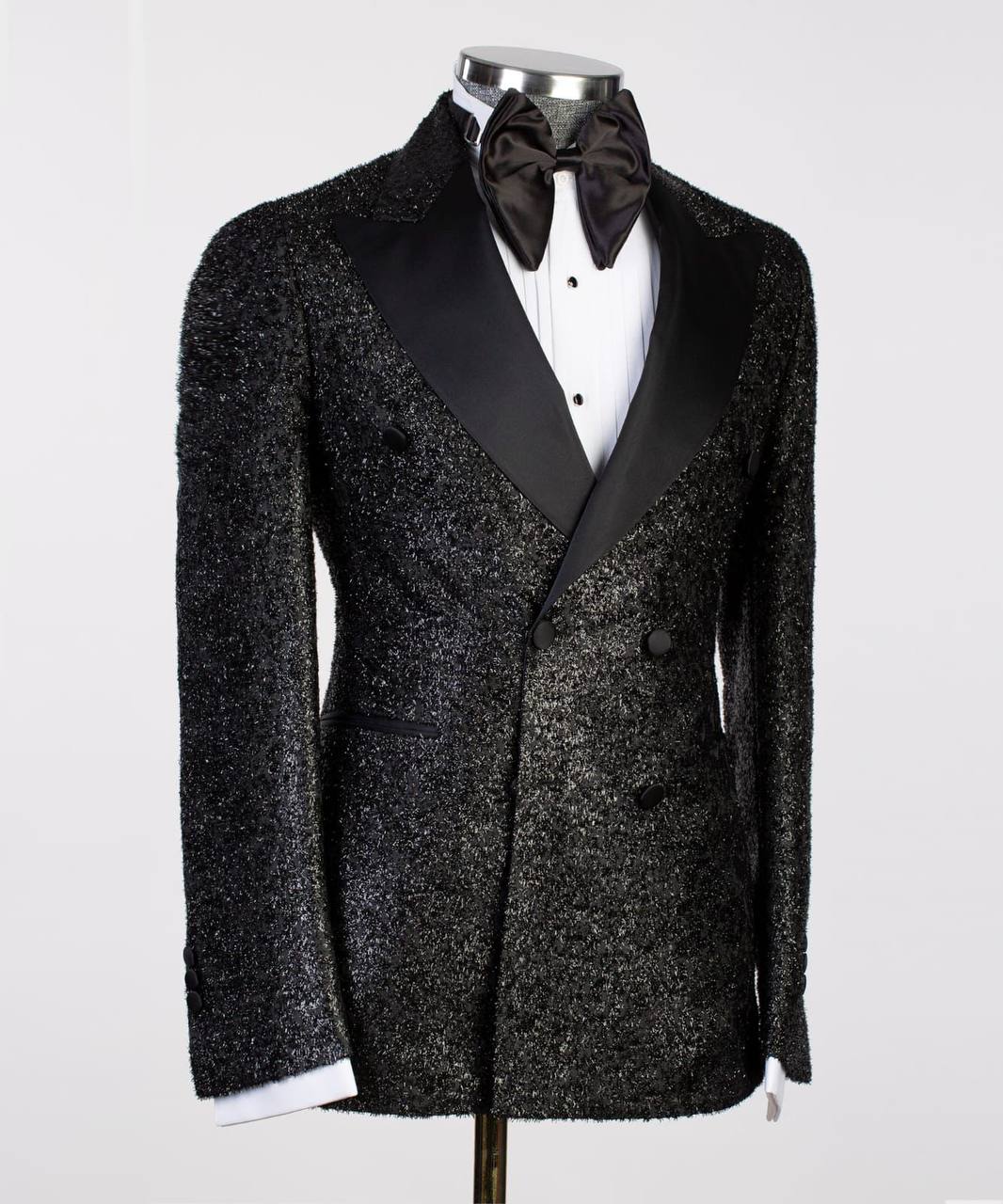 Smoking 2 pièces pour homme, double boutonnage, brillant, costume, look élégant, idéal pour les mariages, fêtes, bal, célébrations, noir/noir