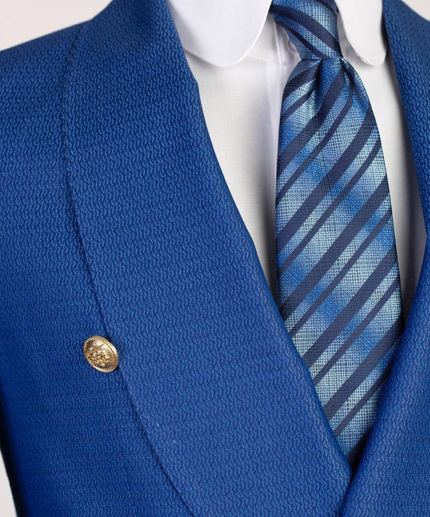 Costume 2 pièces croisé pour homme, bleu, revers châle, conçu pour un look élégant, KLD