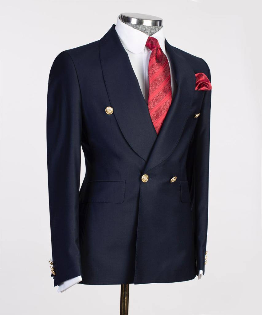 Men's 2 Piece Double Breasted Navy Suit