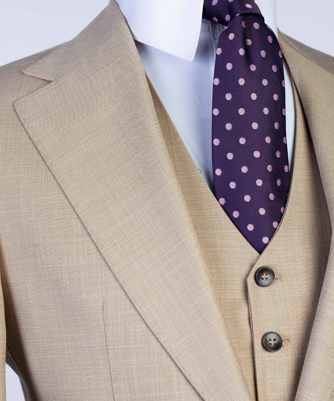 3 pièces pour hommes, simple boutonnage, beige, crème, costume, revers en pointe, idéal pour mariage, affaires, bal, célébrations, fêtes, USP 