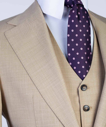 3 pièces pour hommes, simple boutonnage, beige, crème, costume, revers en pointe, idéal pour mariage, affaires, bal, célébrations, fêtes, USP 