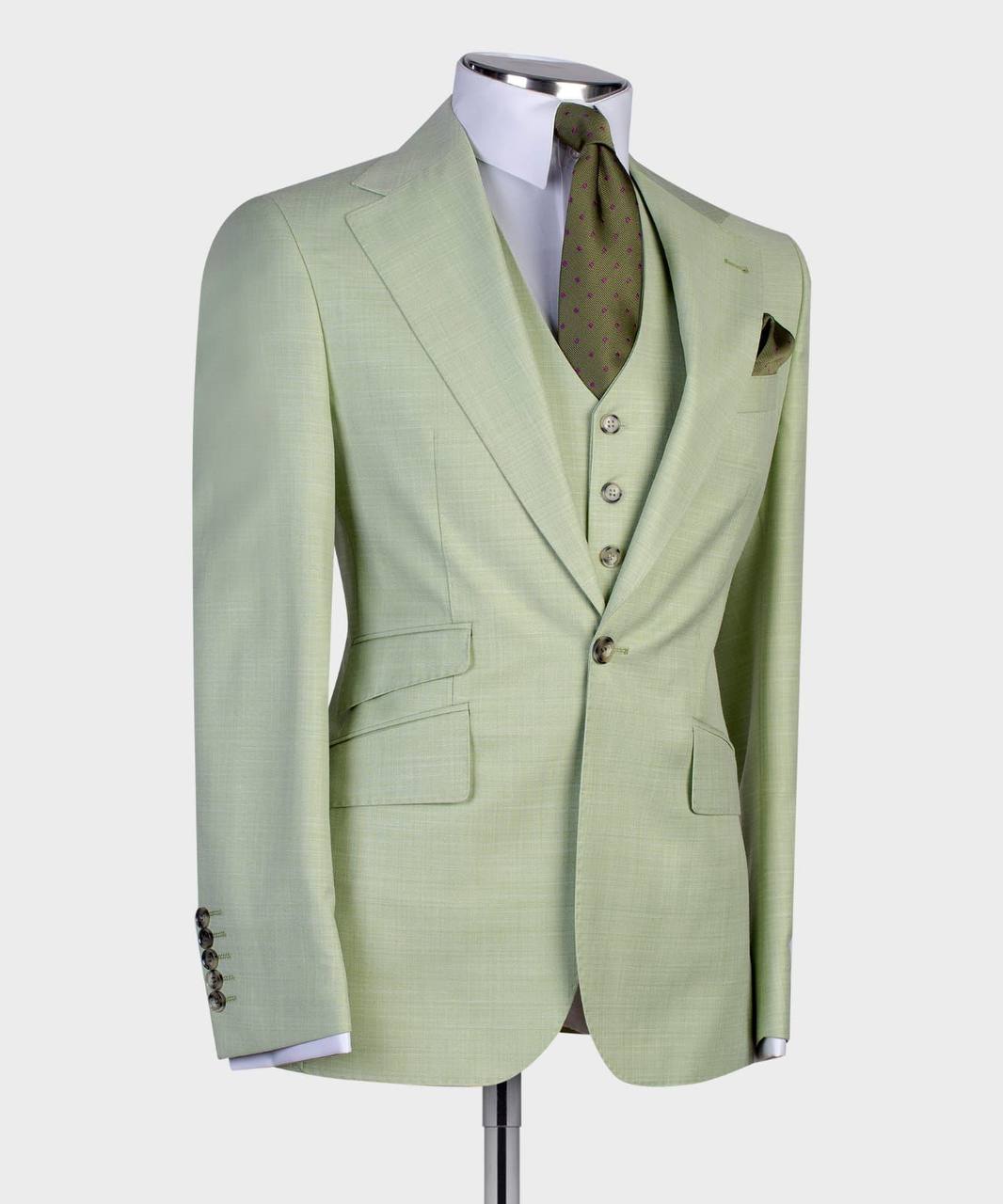 3 pièces pour hommes, simple boutonnage, costume vert, revers en pointe, idéal pour mariage, affaires, bal, célébrations, fêtes, USP 