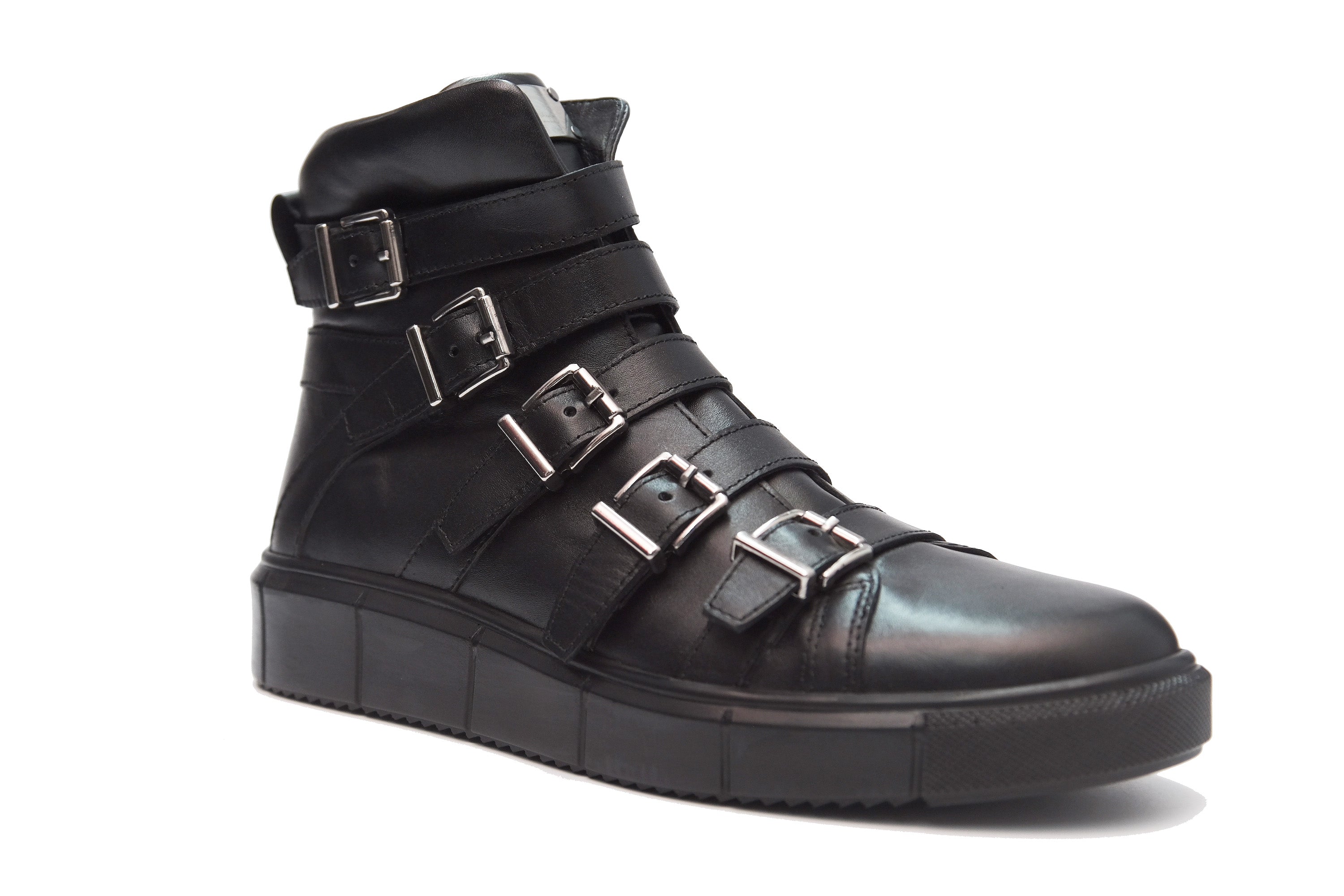 Legere, handgemachte, bequeme Herrenstiefel aus echtem Leder mit leichter Sohle 11888 Schwarz – mit Schnalle
