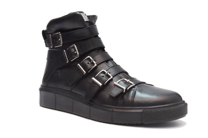 Casual, Handmade, Comfortable, Genuine Leather Light Sole Mens Boots 11888 Black - Buckled
