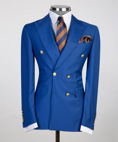 Costume pour homme, 2 pièces, double boutonnage, bleu royal, revers en pointe, conçu pour un look élégant, TPL