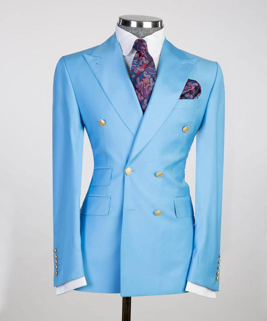 Double Breasted Blue Suit Peak Lapel 2pc