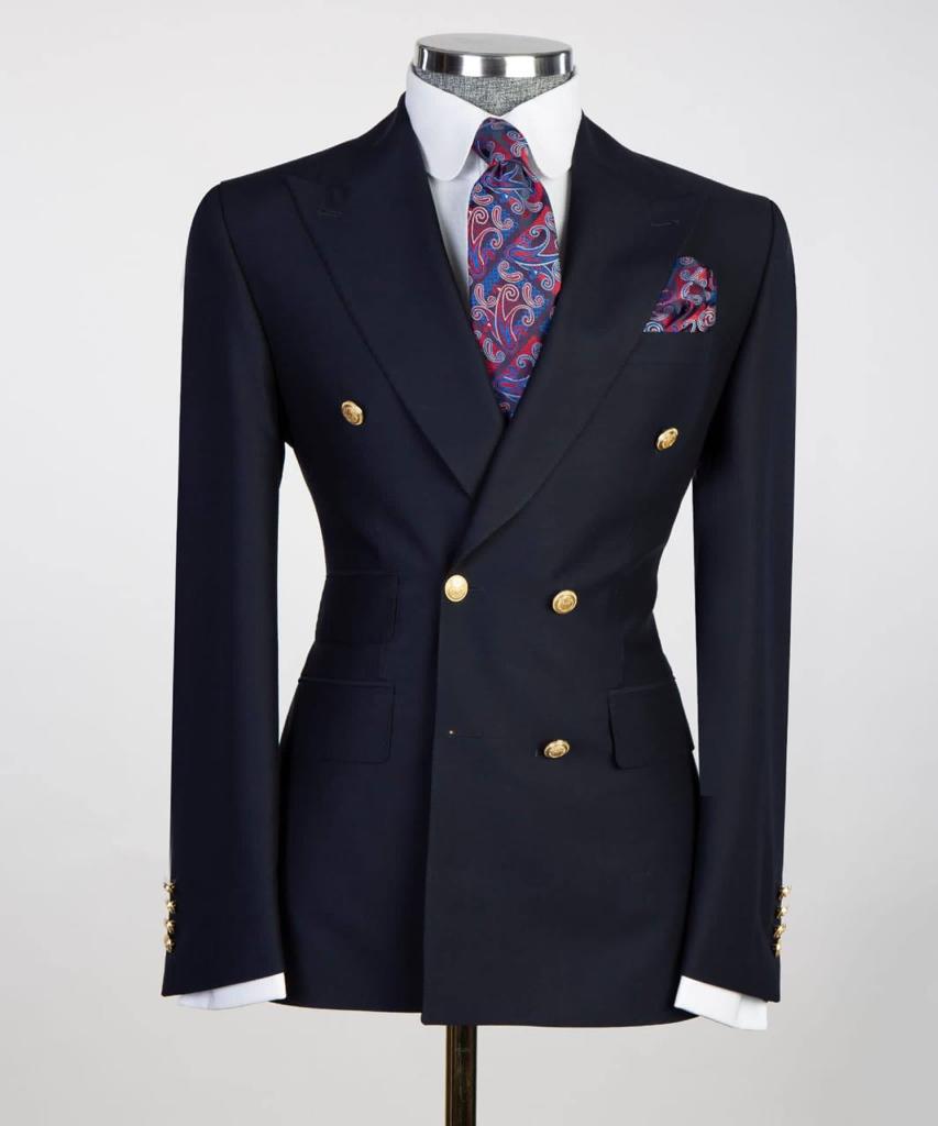 Costume pour homme, 2 pièces, double boutonnage, bleu marine, revers en pointe, conçu pour un look élégant, TPL
