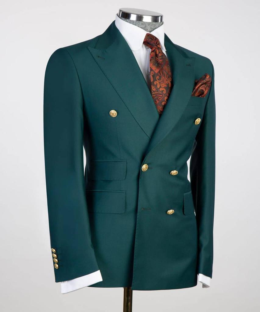 Costume pour homme, 2 pièces, croisé, vert, revers en pointe, conçu pour un look élégant, TPL