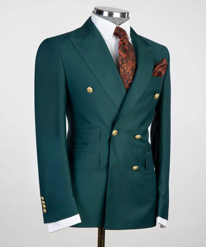 Costume pour homme, 2 pièces, croisé, vert, revers en pointe, conçu pour un look élégant, TPL