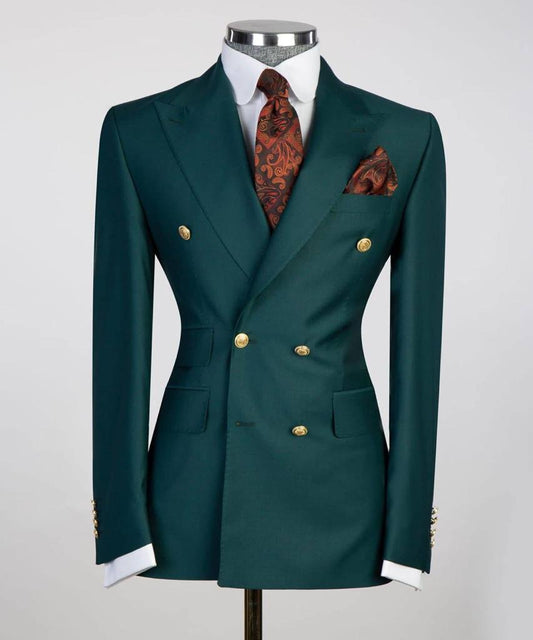 Costume pour homme, 2 pièces, croisé, vert, revers en pointe, conçu pour un look élégant, TPL