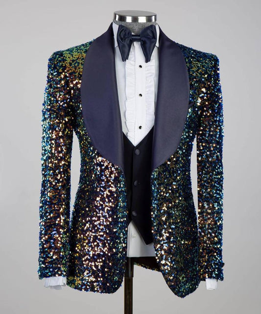 Men's 3 Piece Sequin Colourful Tuxedo