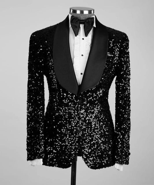 Smoking pour homme, 3 pièces, brillant, paillettes, noir, costume, look élégant, idéal pour mariage, spectacles, bal, célébrations, TXT