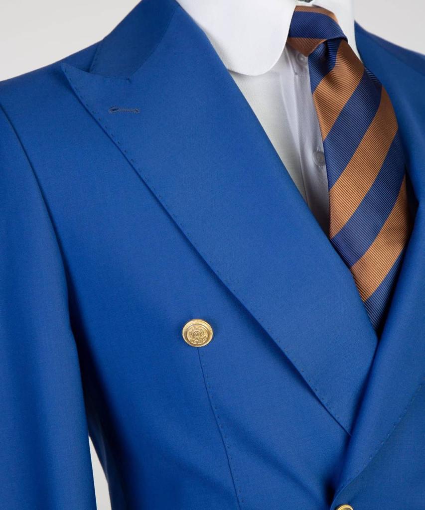 Costume pour homme, 2 pièces, double boutonnage, bleu royal, revers en pointe, conçu pour un look élégant, TPL