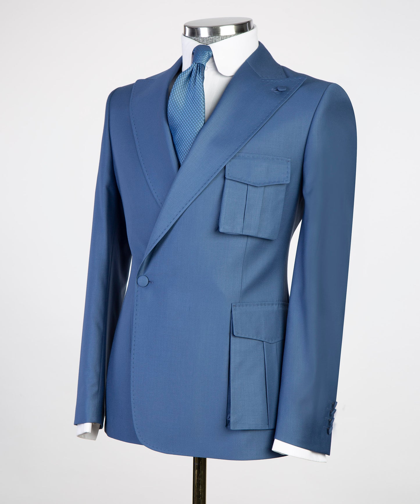 Men's 2 Piece Blue Suit Pocket Detail