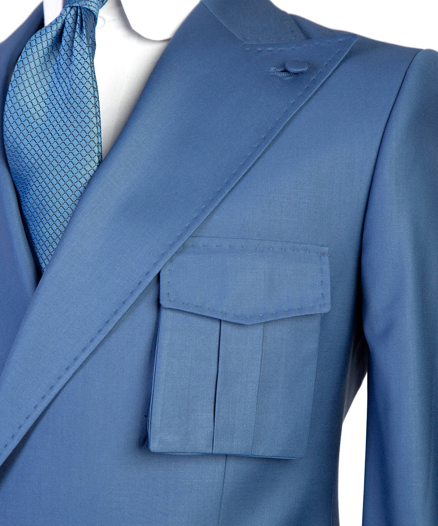 Men's 2 Piece Blue Suit Pocket Detail