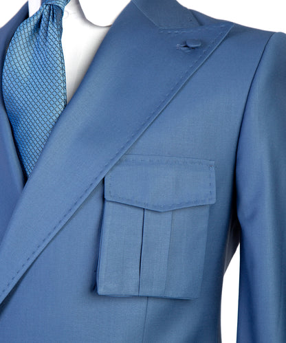Men's 2 Piece Blue Suit Pocket Detail