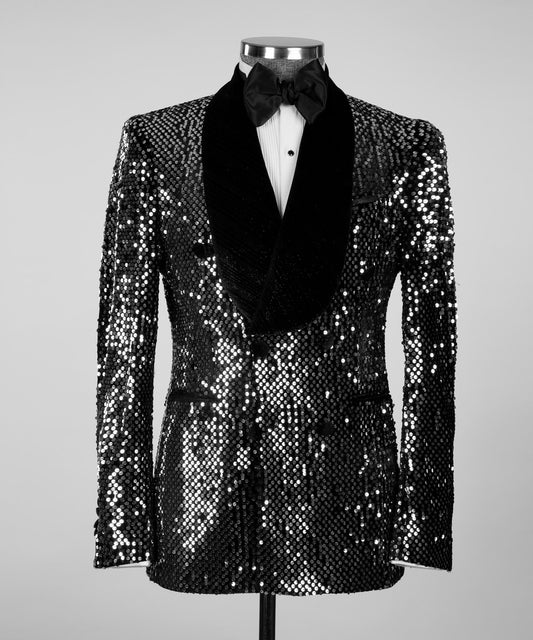 Men's 2 Piece Shining Tuxedo, Black Sequin Suit