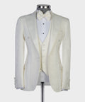 Men's 3 Piece Beige Tuxedo Suit Peak Lapel