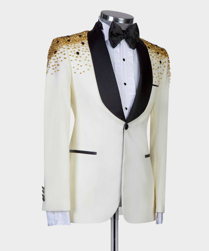 Men's 2 Piece Tuxedo, Suit, Beige,Beaded Stylish