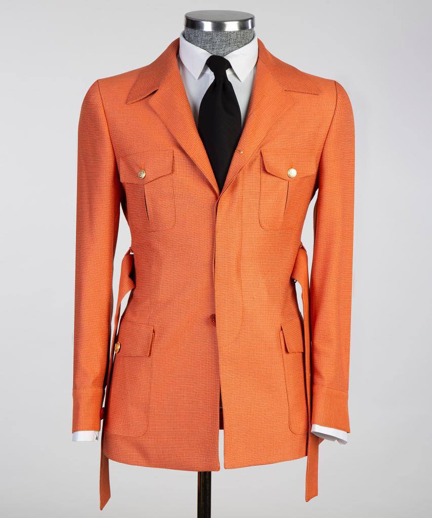 Men's 2 Piece Orange Safari Suit