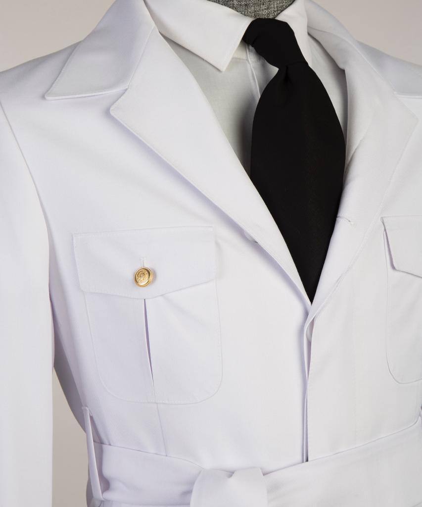 Men's 2 Piece Suit, White, Belted Design, Costume, Blazer with Pockets