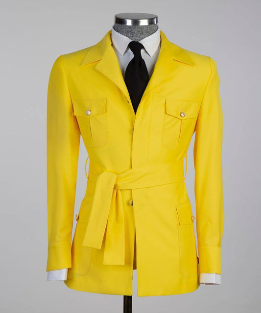 yellow safari suit for men 2 piece set