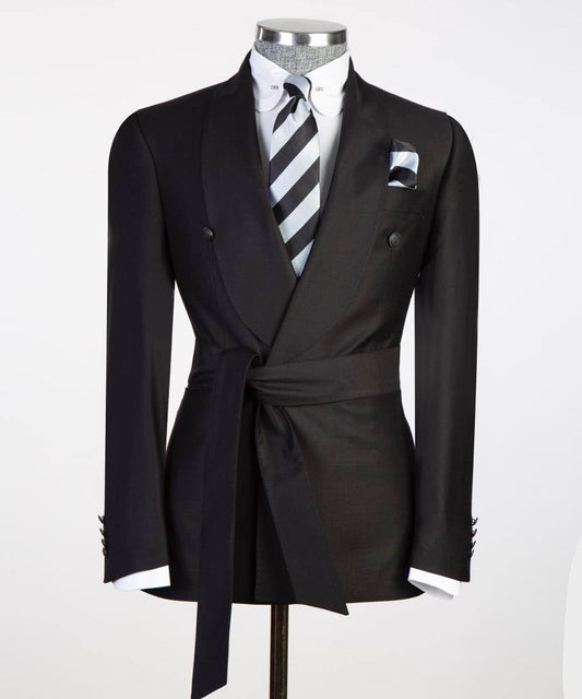 Costume 2 pièces pour homme, noir, design ceinturé, déguisement 