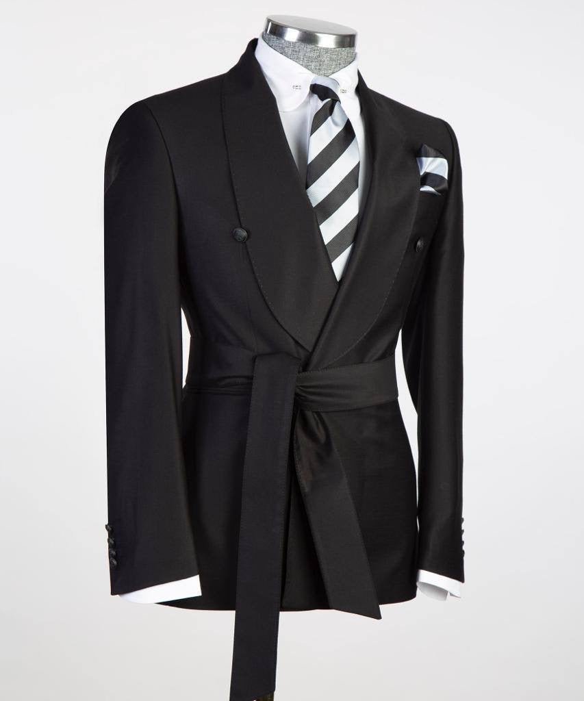 Men's 2 Piece Suit, Black, Belted Design, Costume