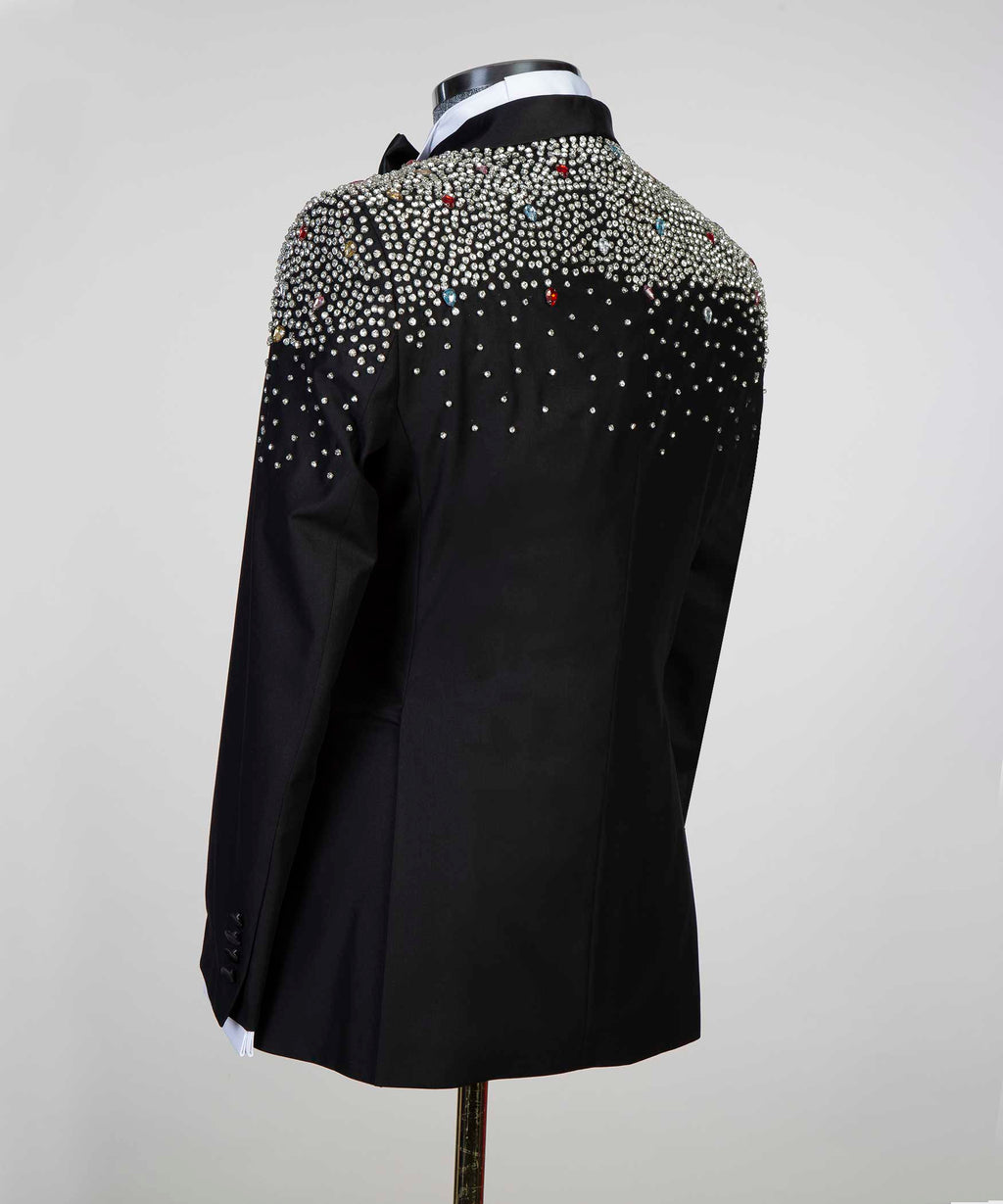 Men's 2 Piece, Shawl Lapel Beaded Tuxedo, Black