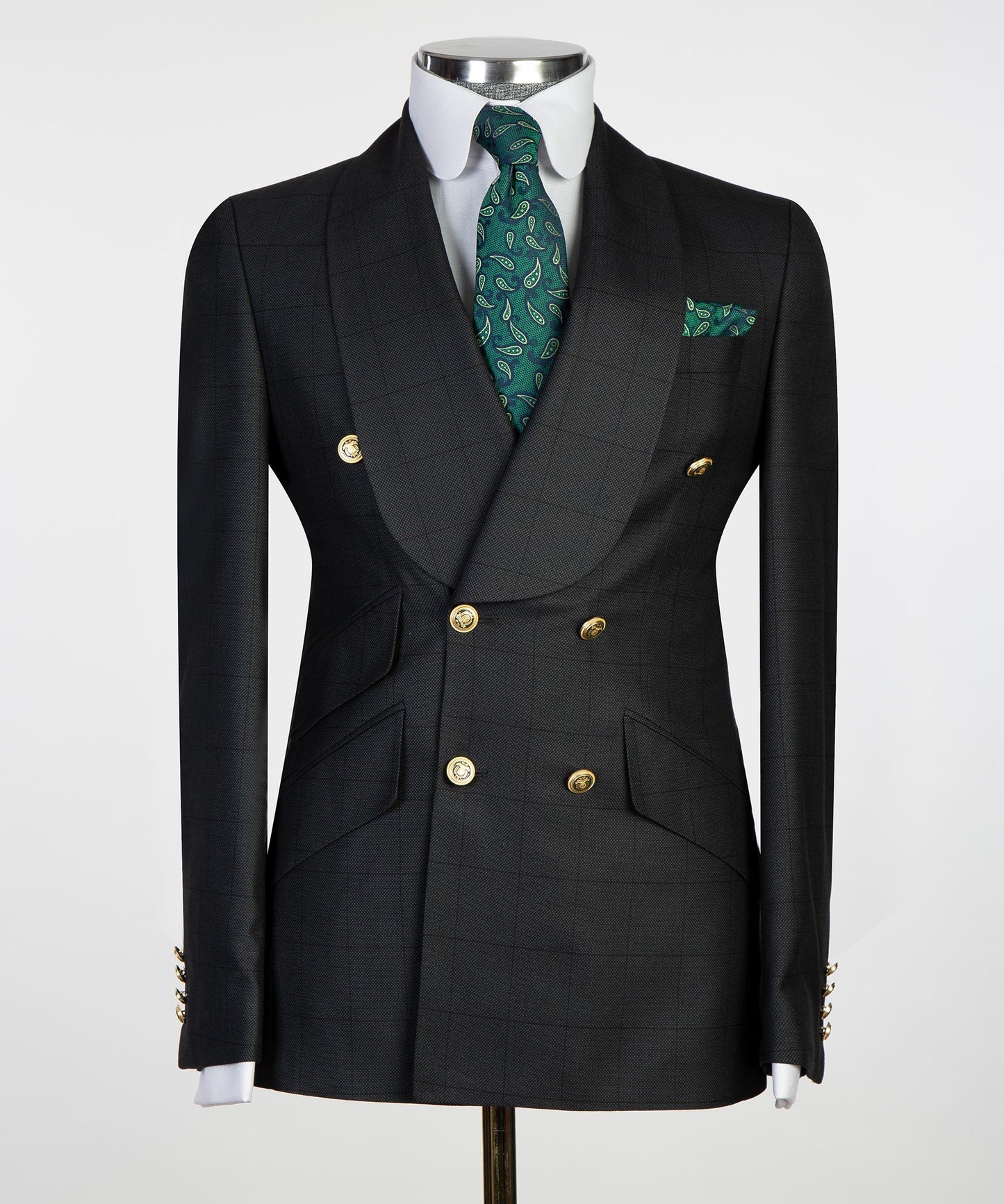 Smoking croisé 2 pièces pour homme, costume, noir, revers châle, look élégant à carreaux, idéal pour mariage, fêtes, bal, célébrations